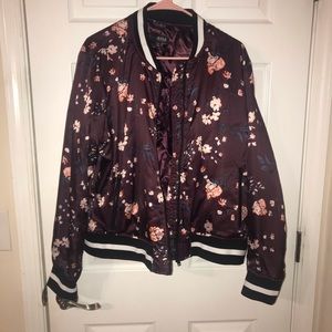 Burgundy floral bomber jacket Sold!
